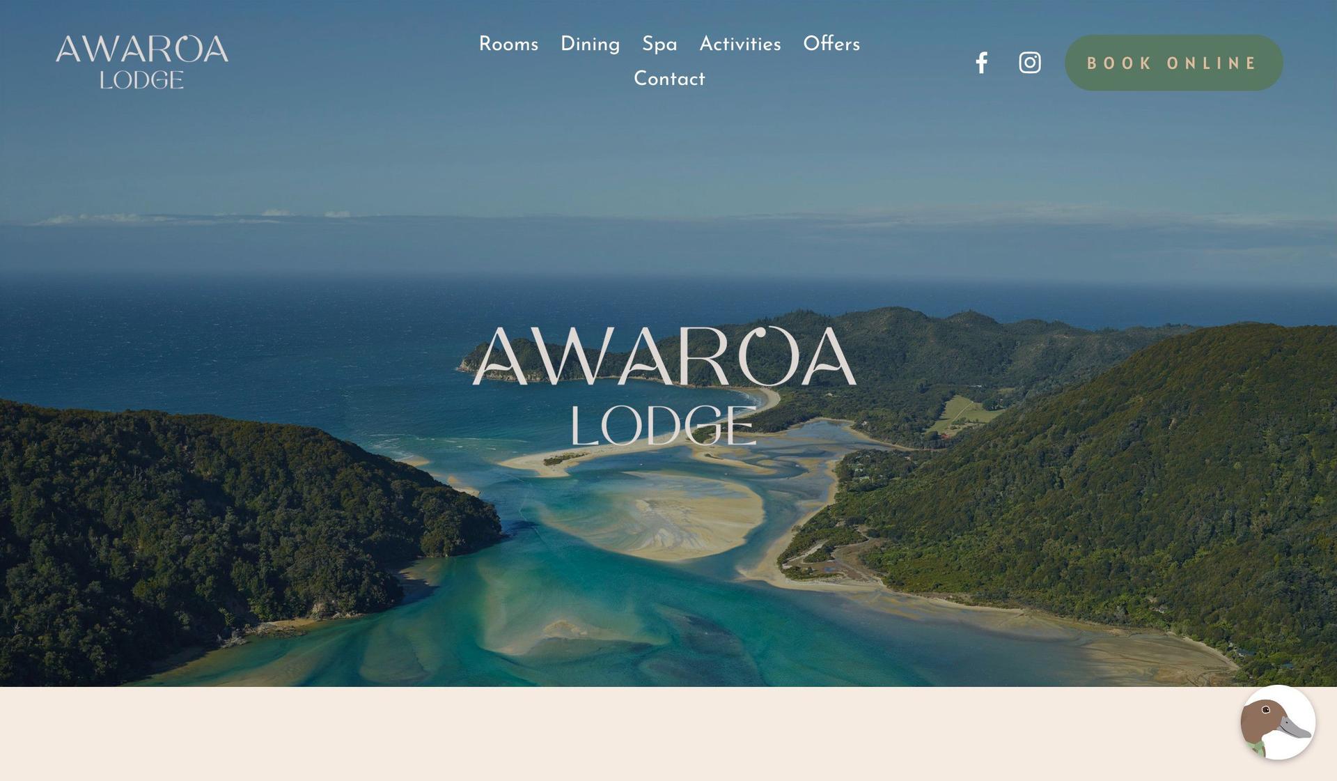 Awaroa Lodge-hotel website examples