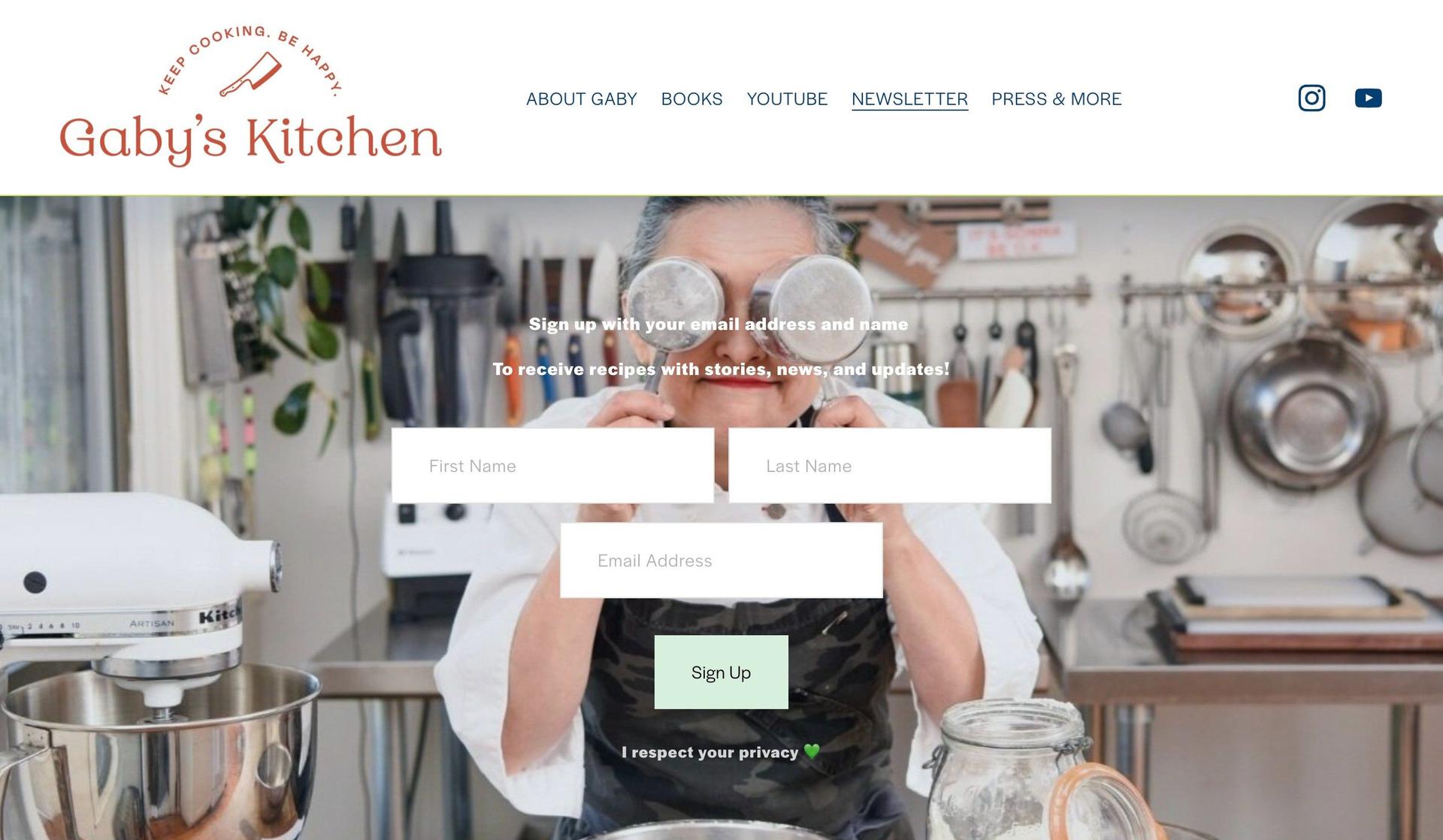 Gaby's Kitchen-influencer website examples