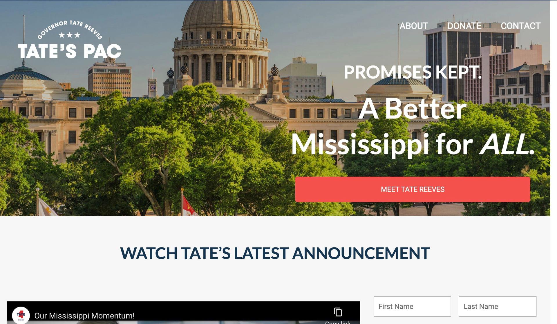 Tate Reeves-politician websites