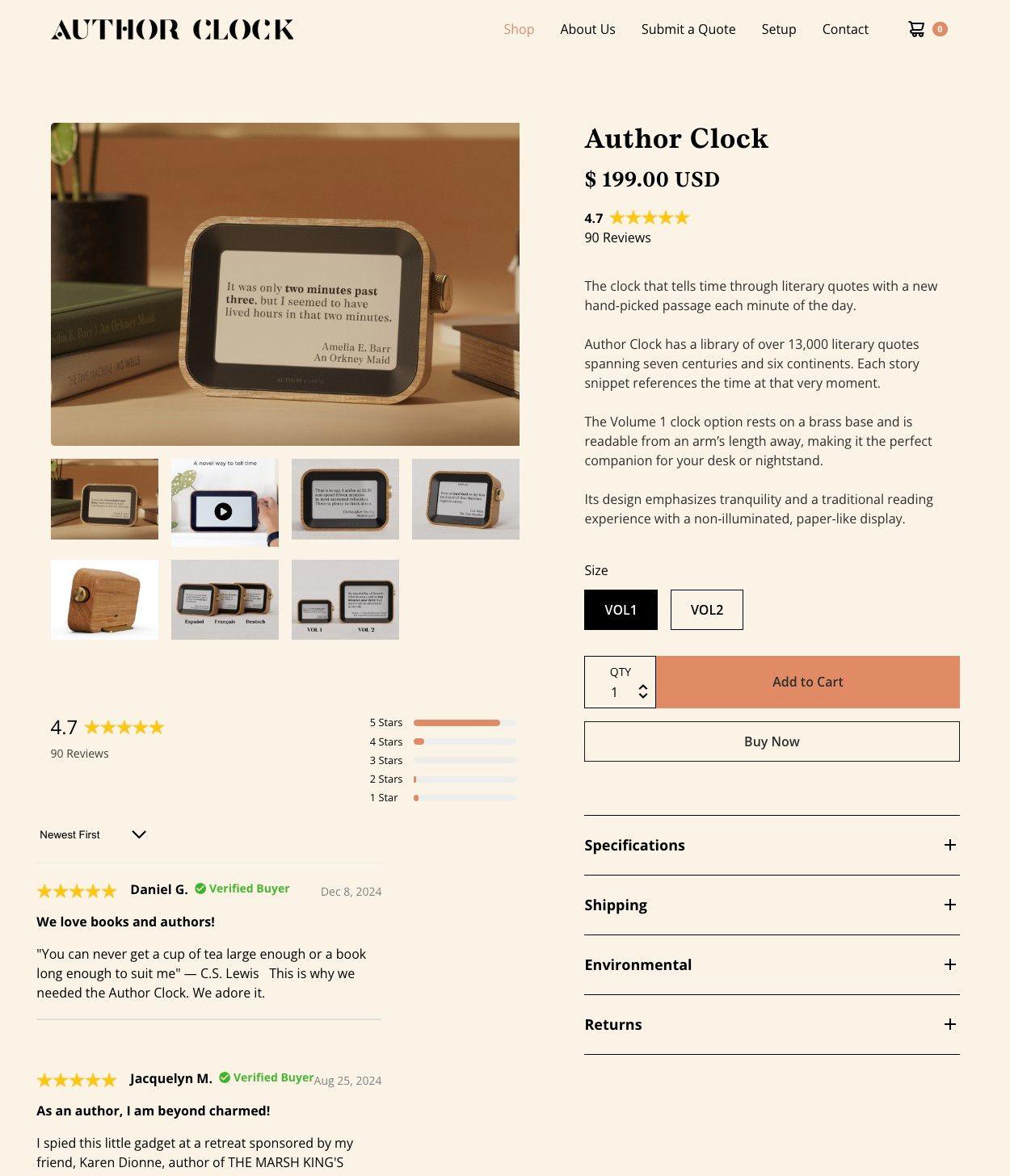 Author Clock-product page examples