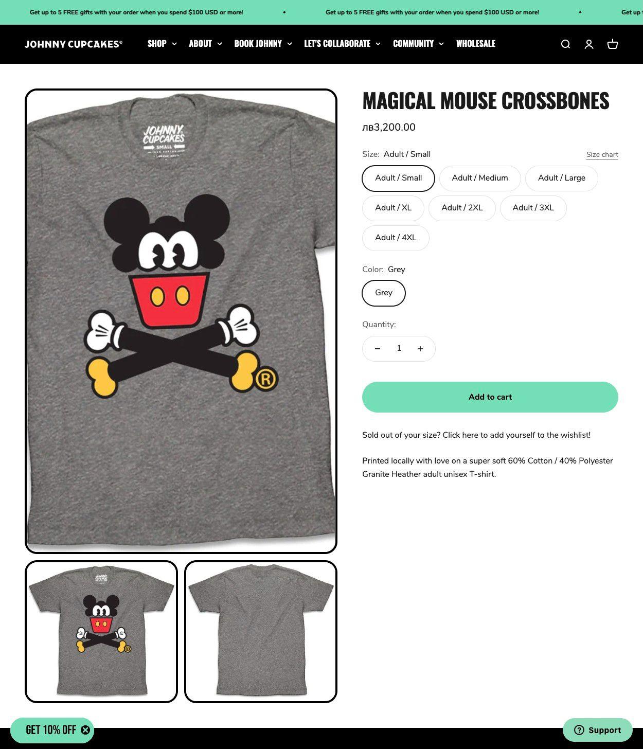 Johnny Cupcakes-product page examples