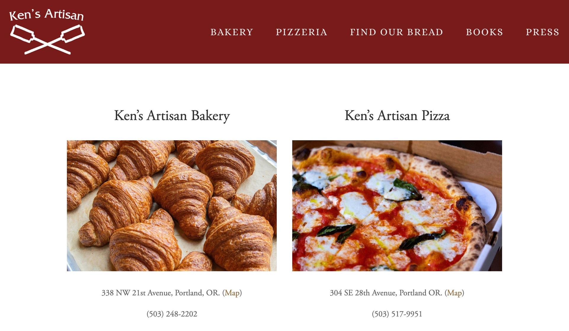 Ken's Artisan-maroon websites