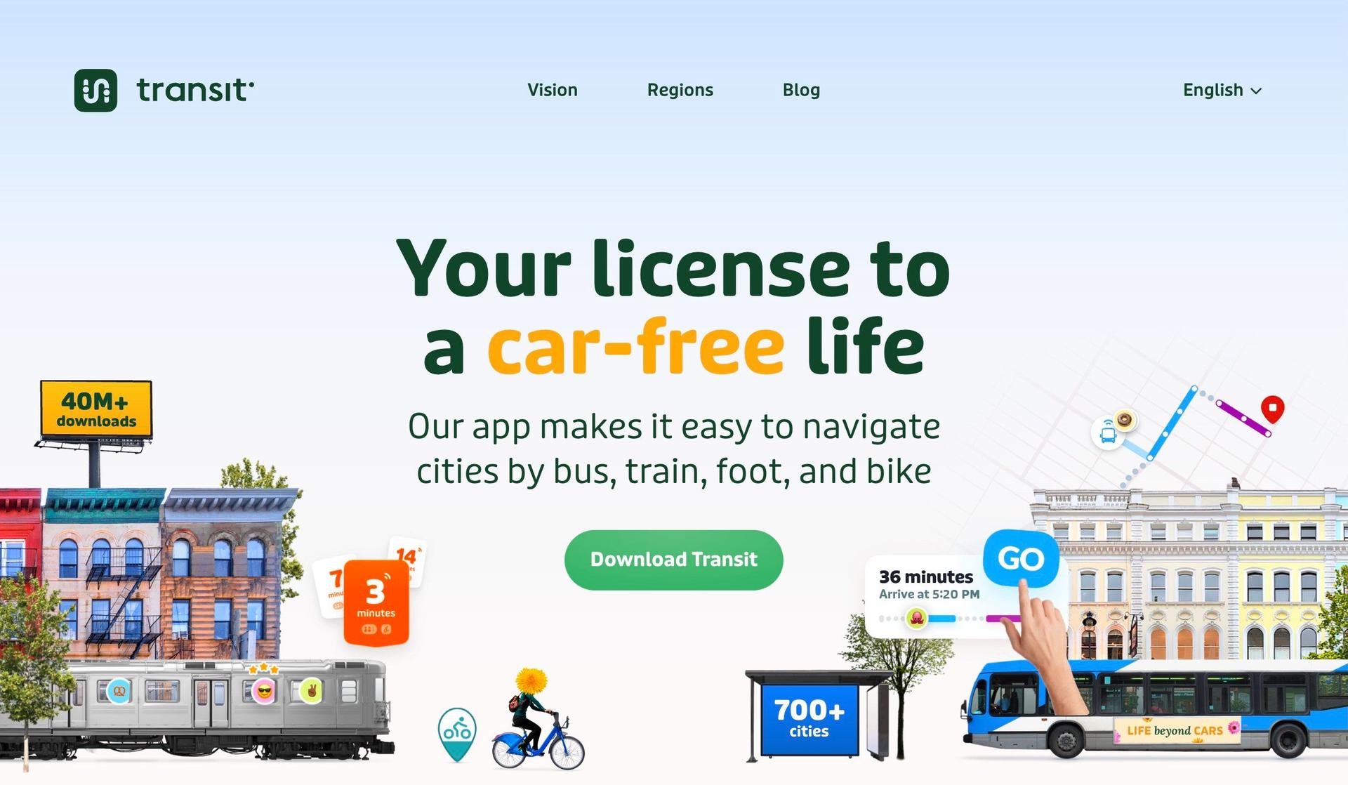 Transit App-saas website examples