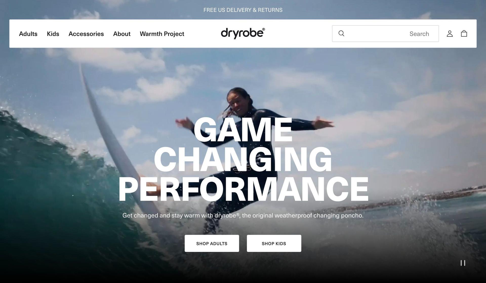 Dryrobe-homepage design examples
