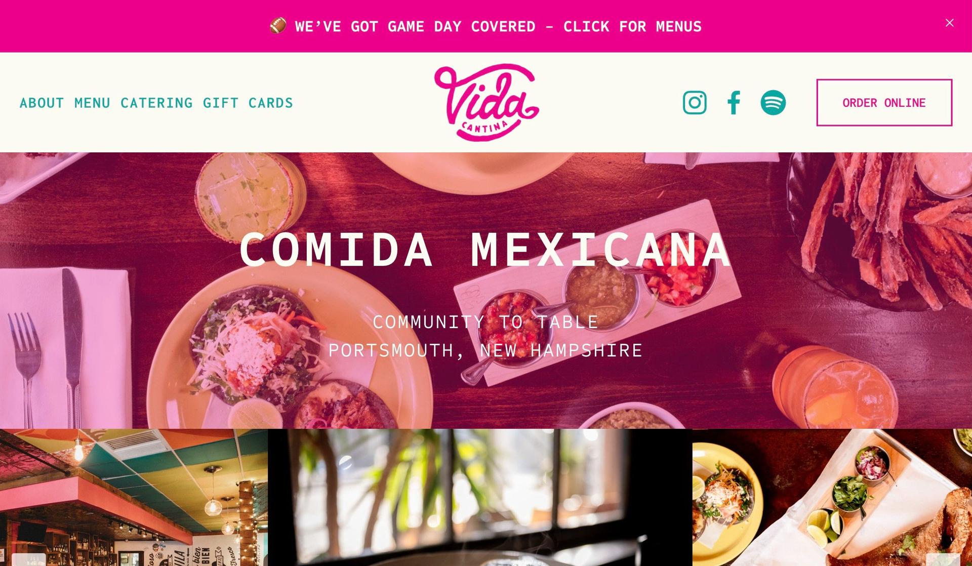Vida Cantina NH-squarespace restaurant websites