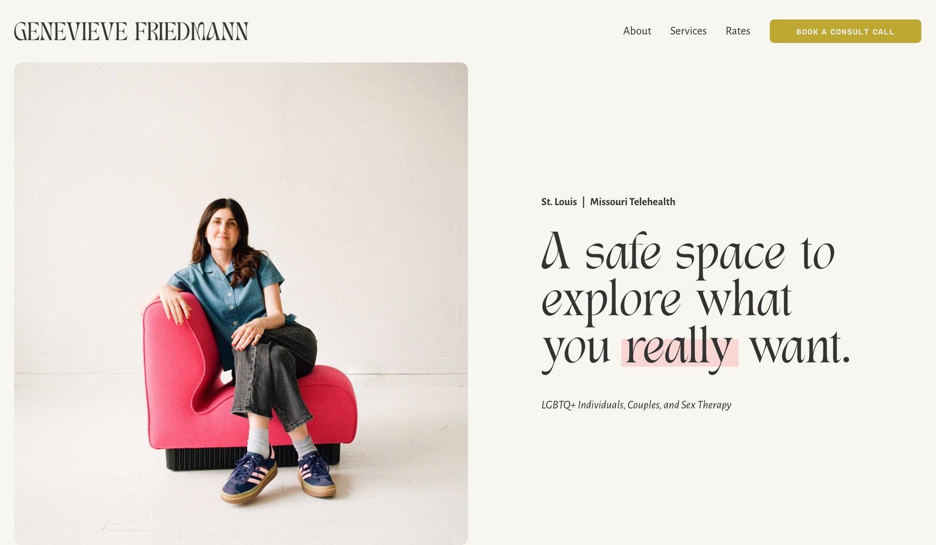 Genevieve Friedmann-squarespace therapist website examples
