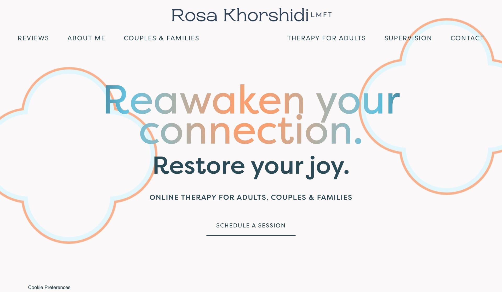 Rosa Khorshidi LMFT-squarespace therapist website examples