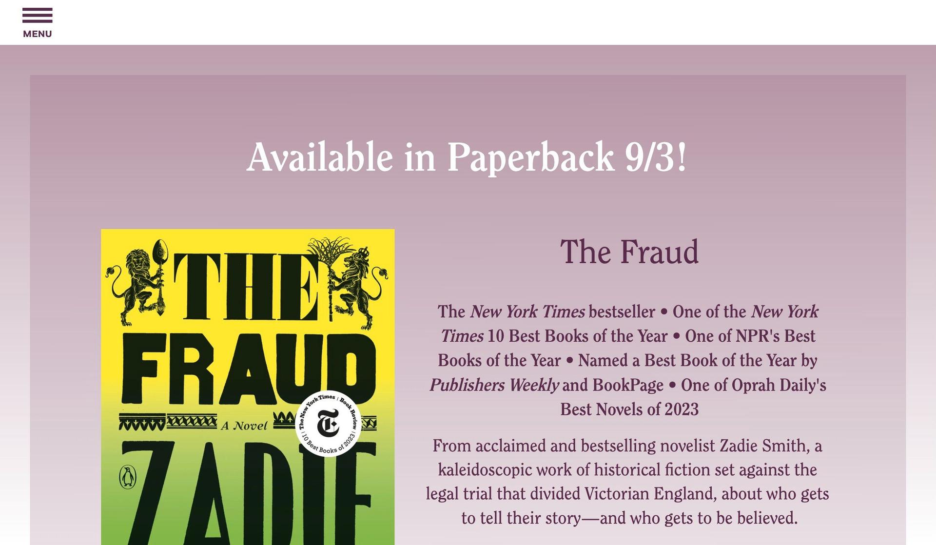 Zadie Smith-book website examples