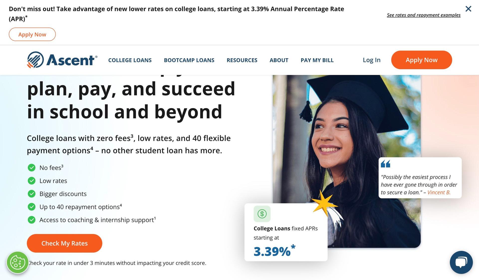 Ascent Funding-student loan website design