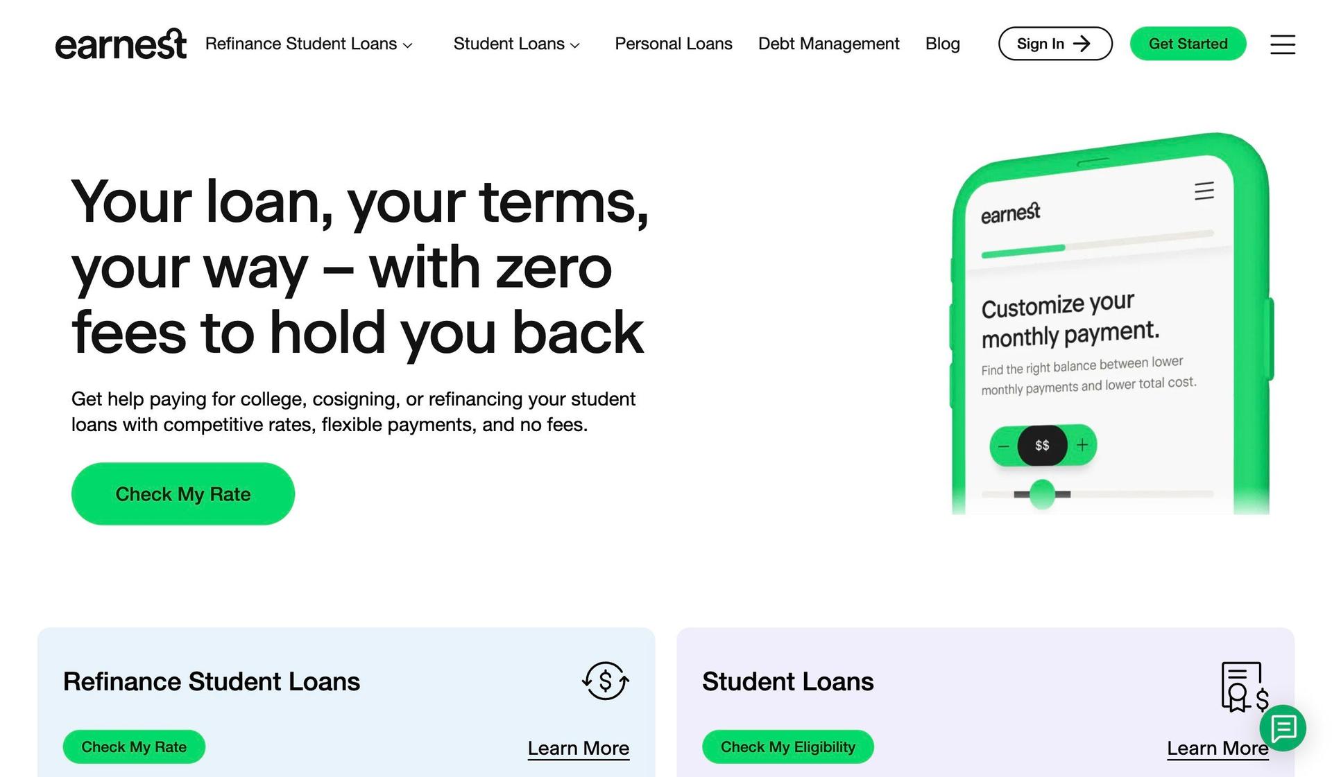 Earnest-student loan website design