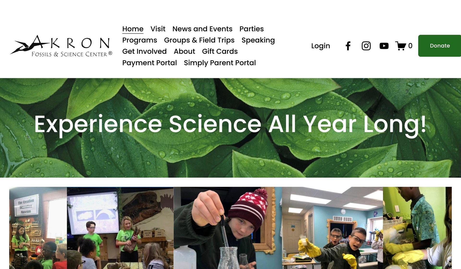 Akron Fossils & Science Center-science website design examples