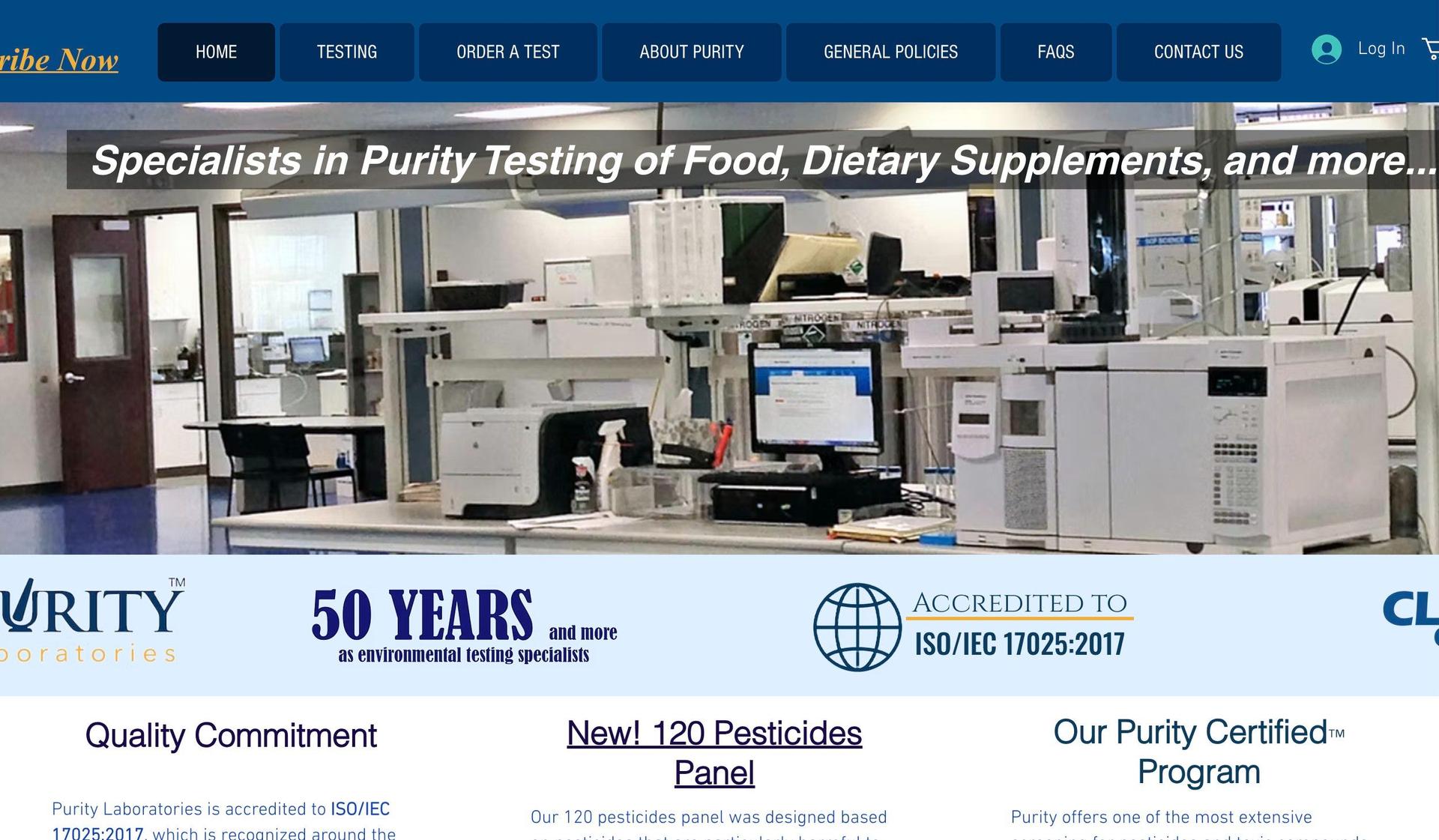 Purity Labs-science website design examples