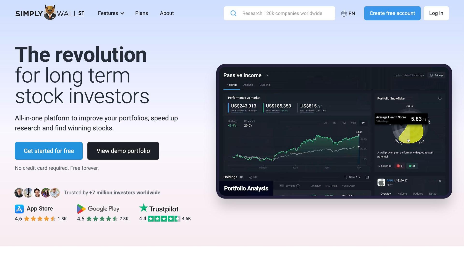 Simply Wall St-stock broker website design examples