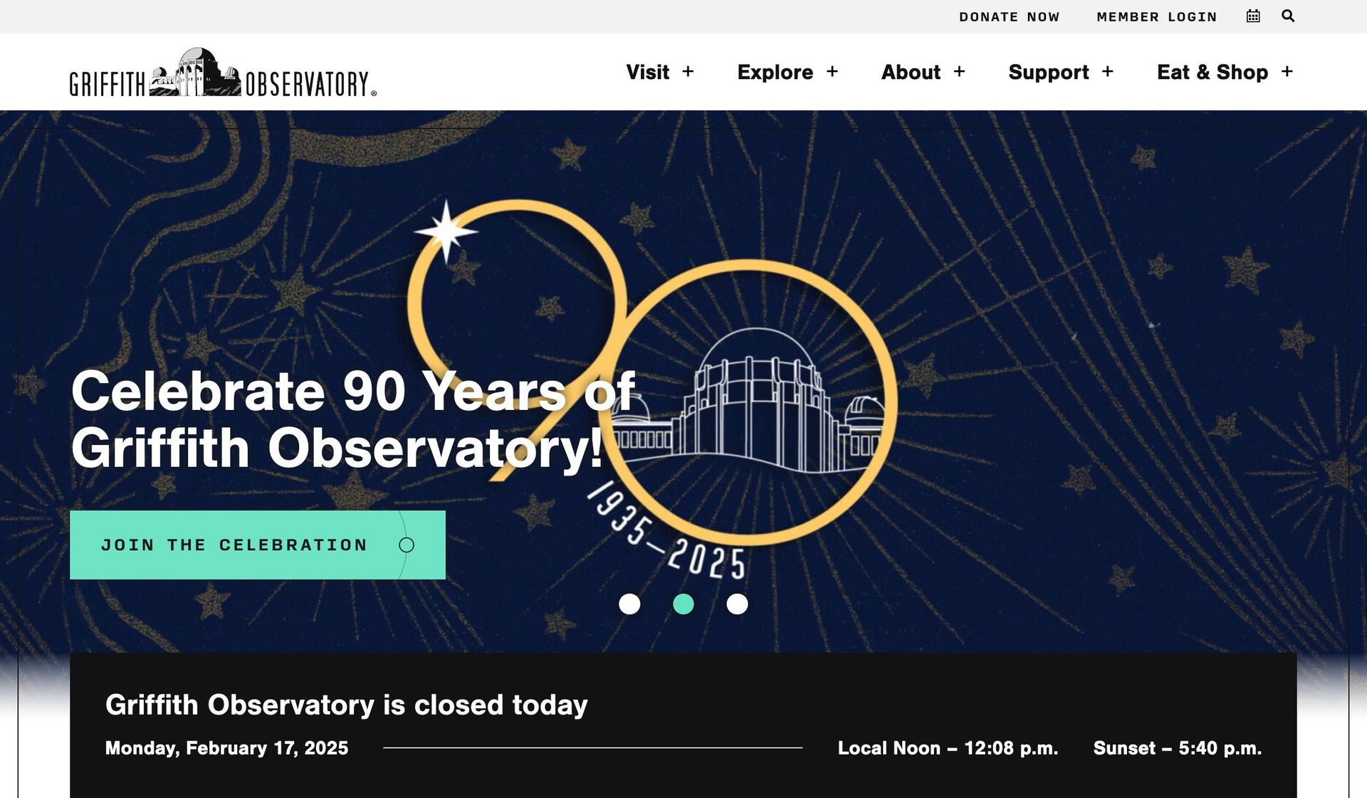 Griffith Observatory-museum website design examples