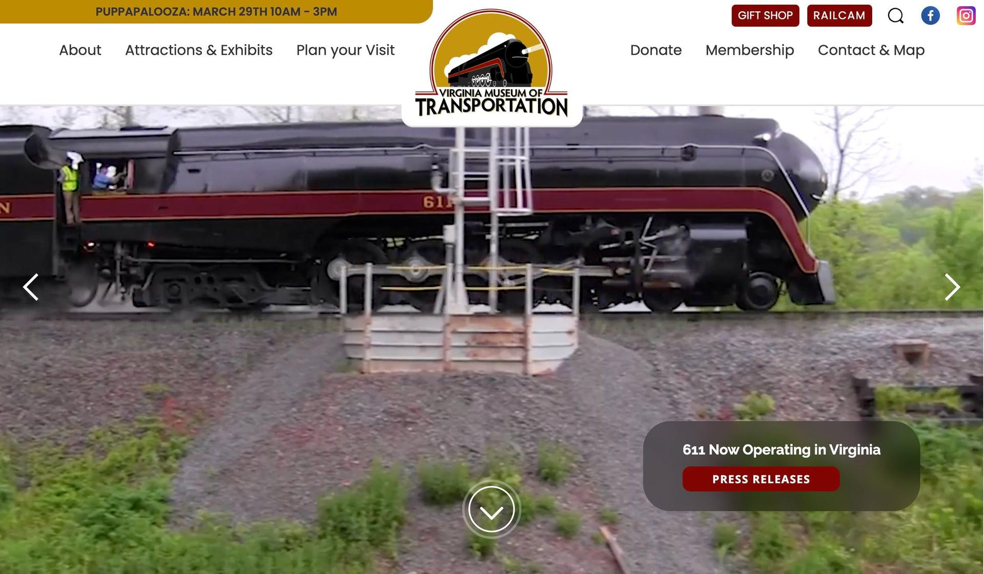 Virginia Museum of Transportation-museum website design examples