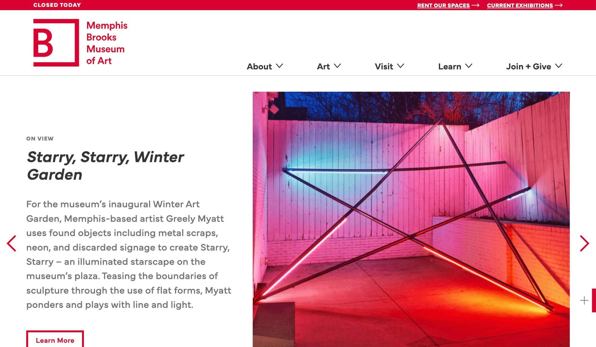 Brooks Museum-art gallery website examples