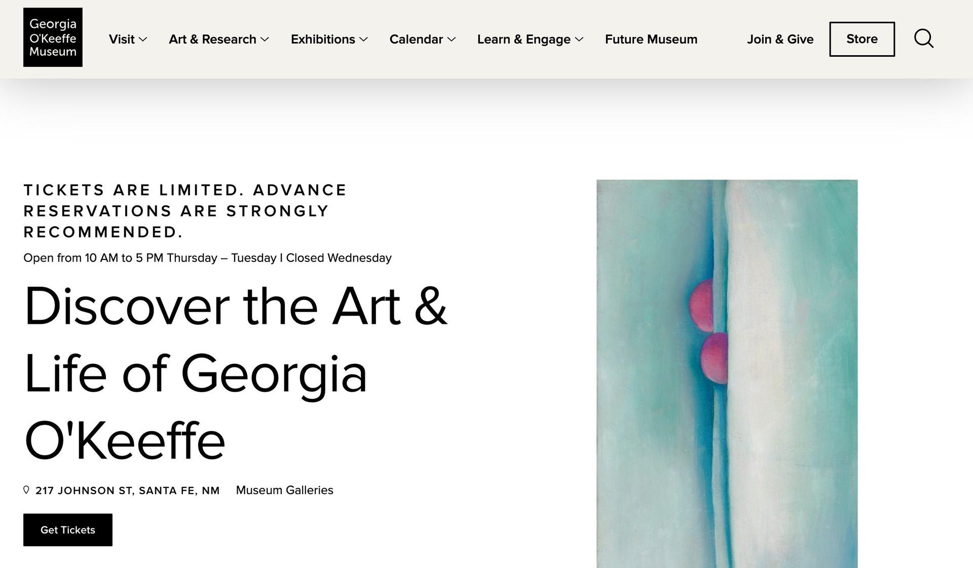 Georgia O'Keeffe Museum-museum website design examples