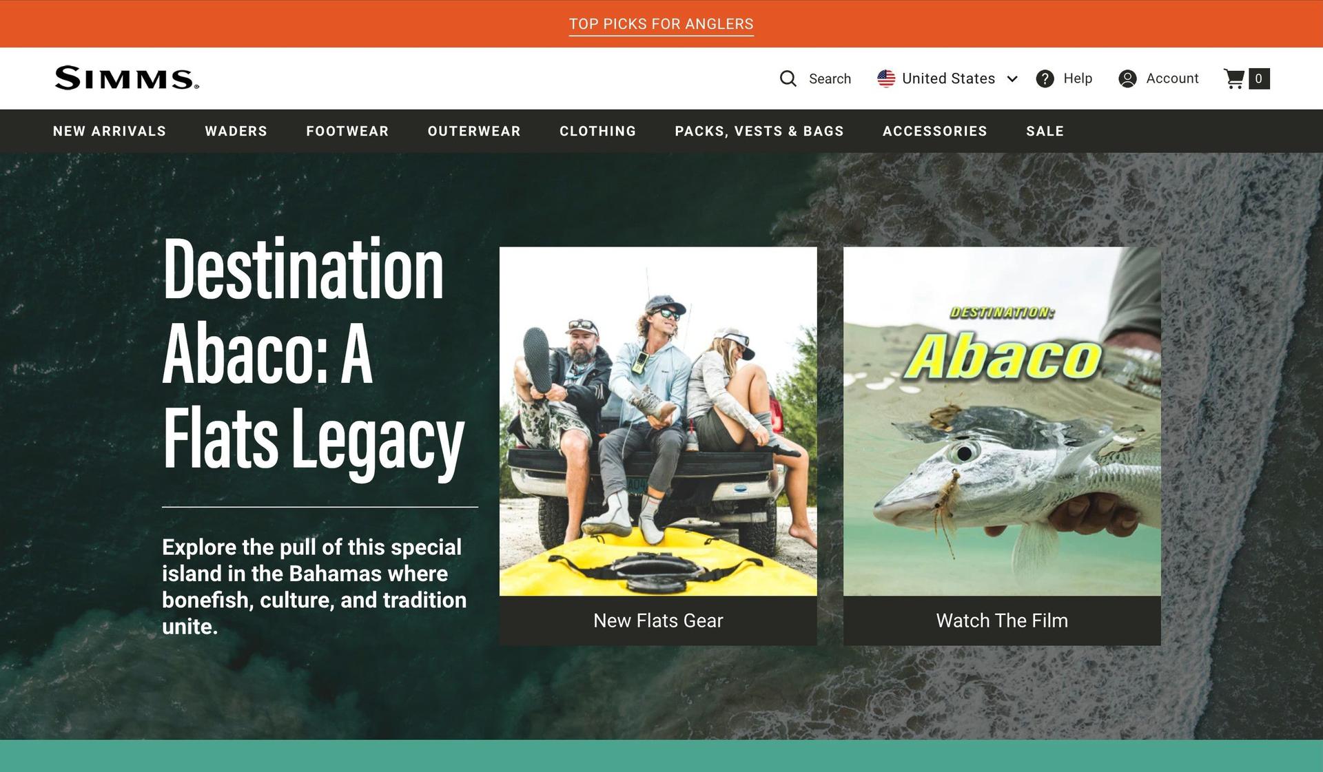 Simms Fishing-fishing website design examples