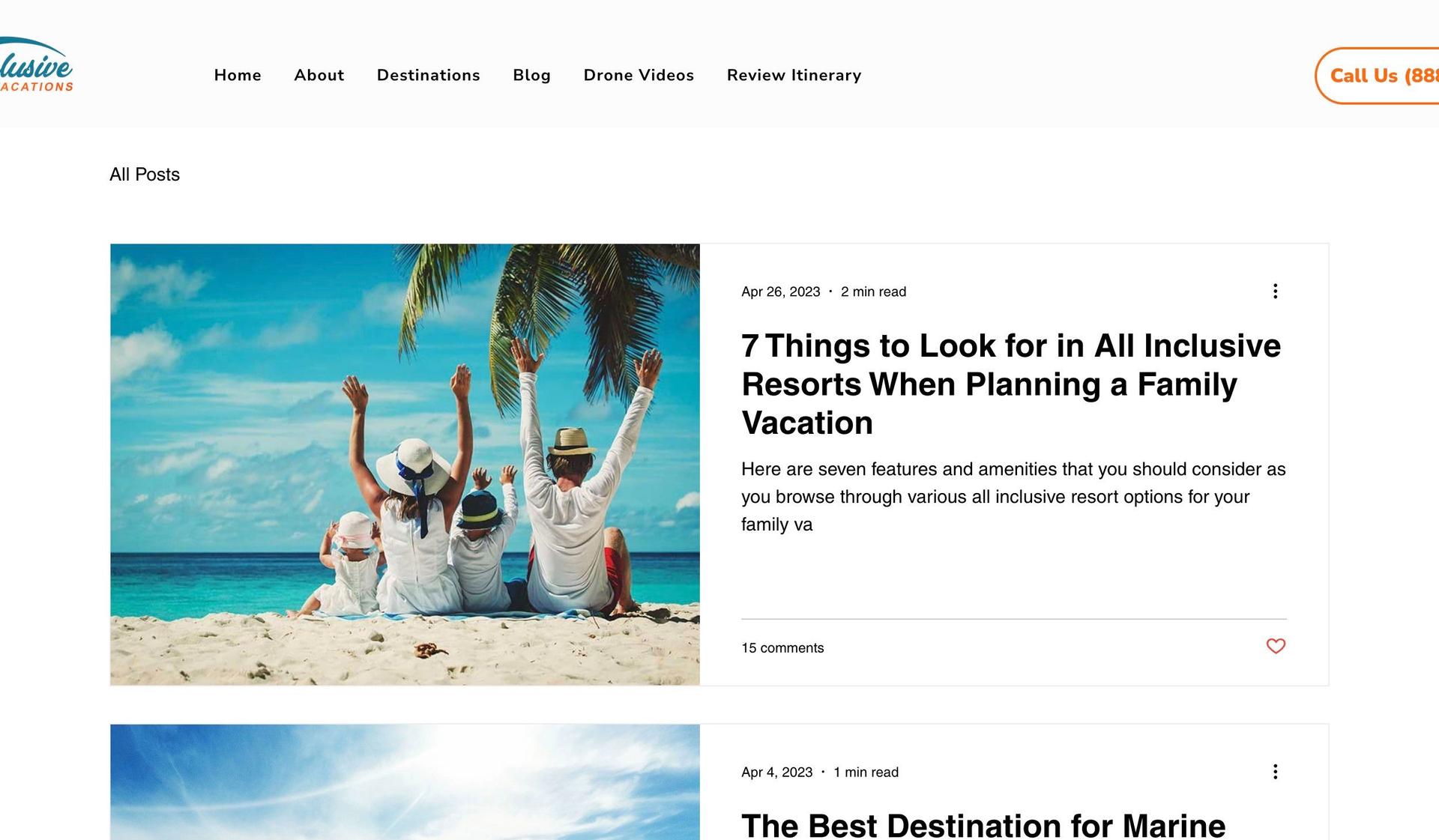 All Inclusive Vacations-wix blog examples