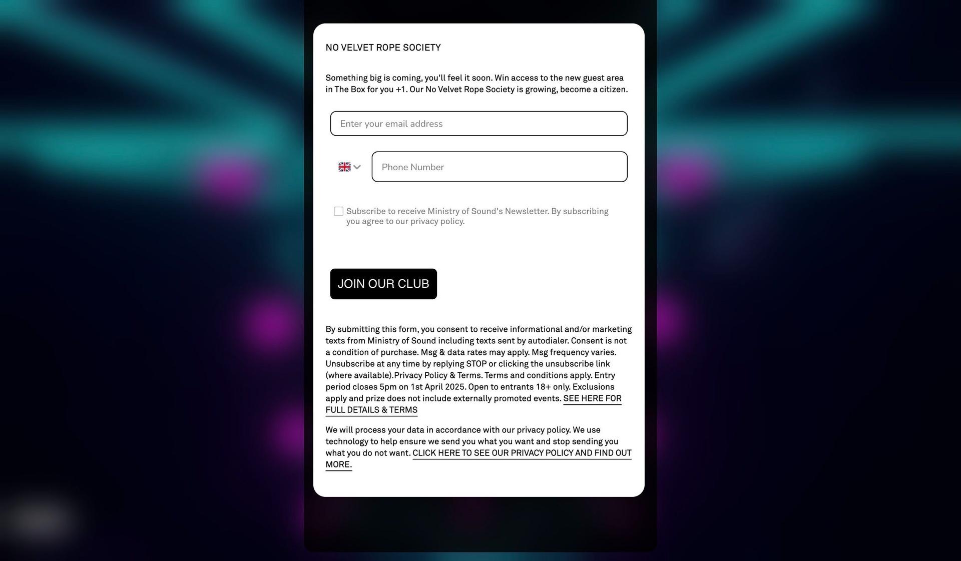Ministry of Sound-night club websites