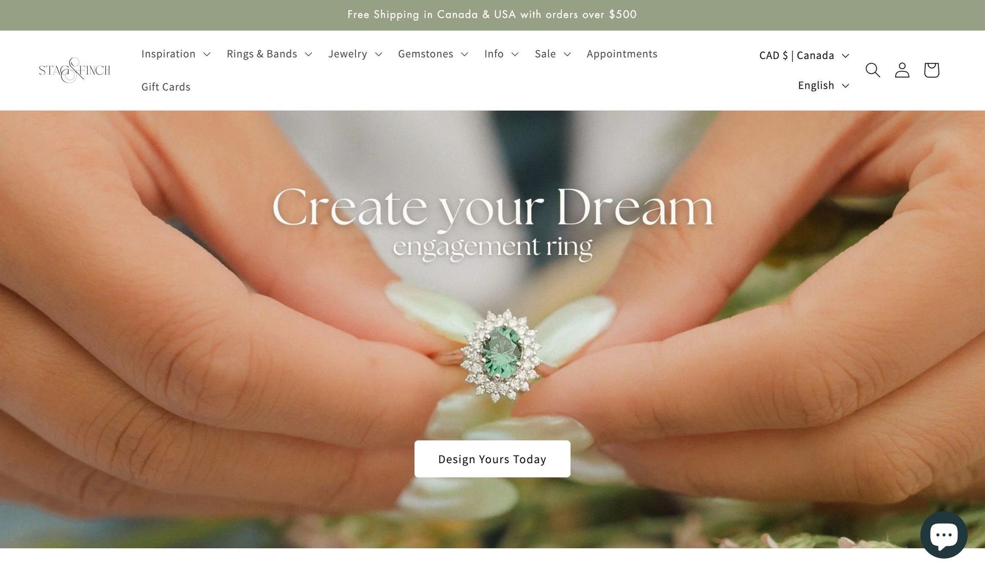 Stag and Finch-jewelry website design examples