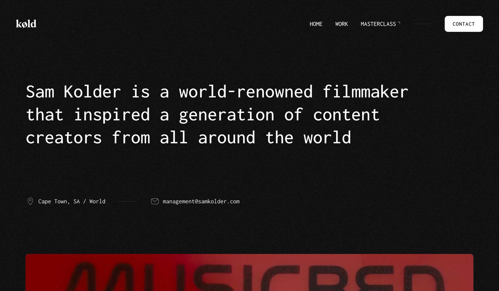 Sam Kolder-video portfolio websites