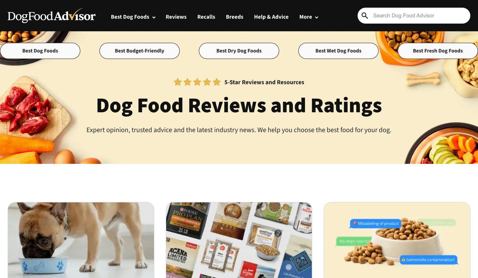 Dog Food Advisor-review website design examples