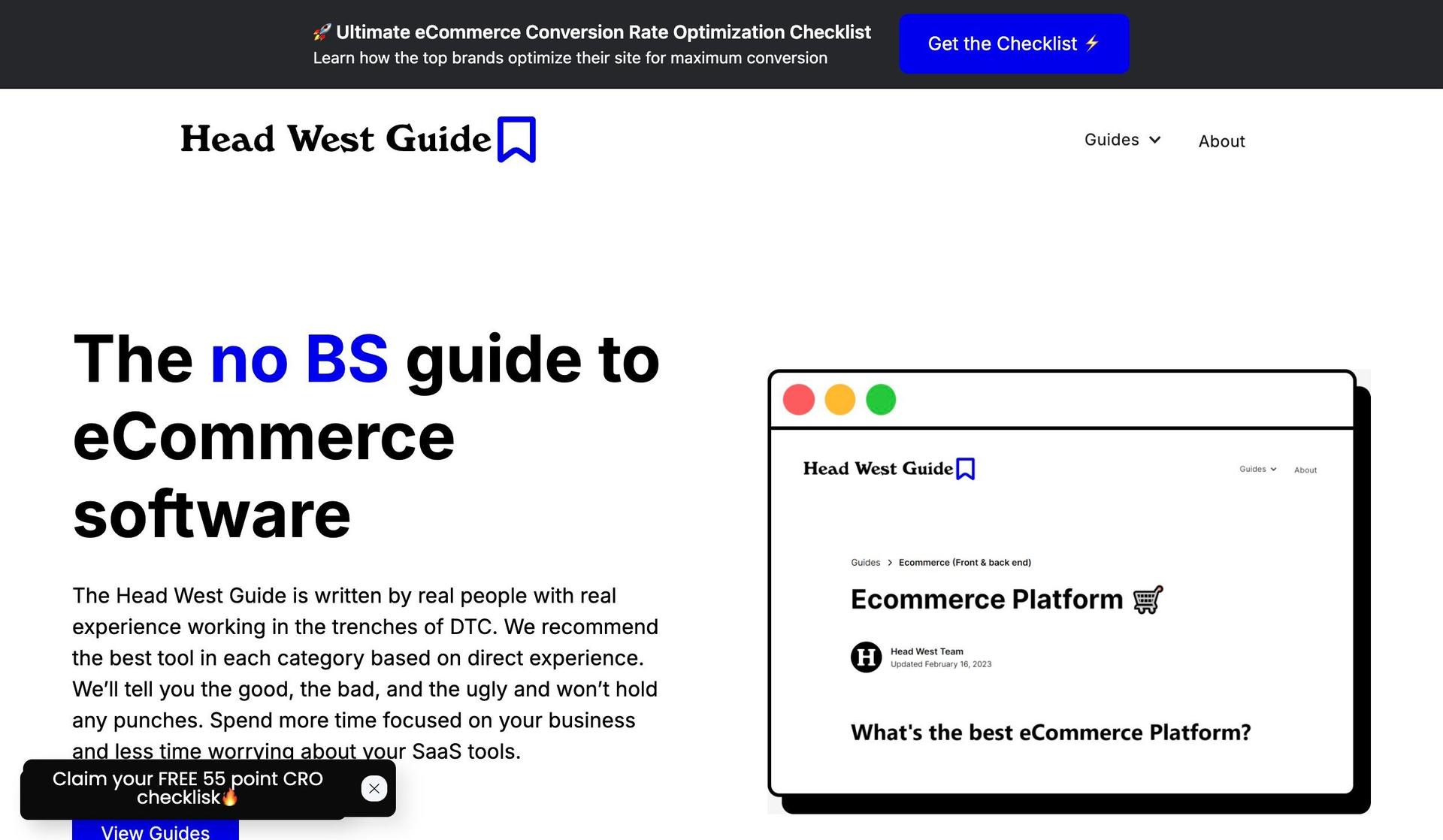 Head West Guide-review website design examples