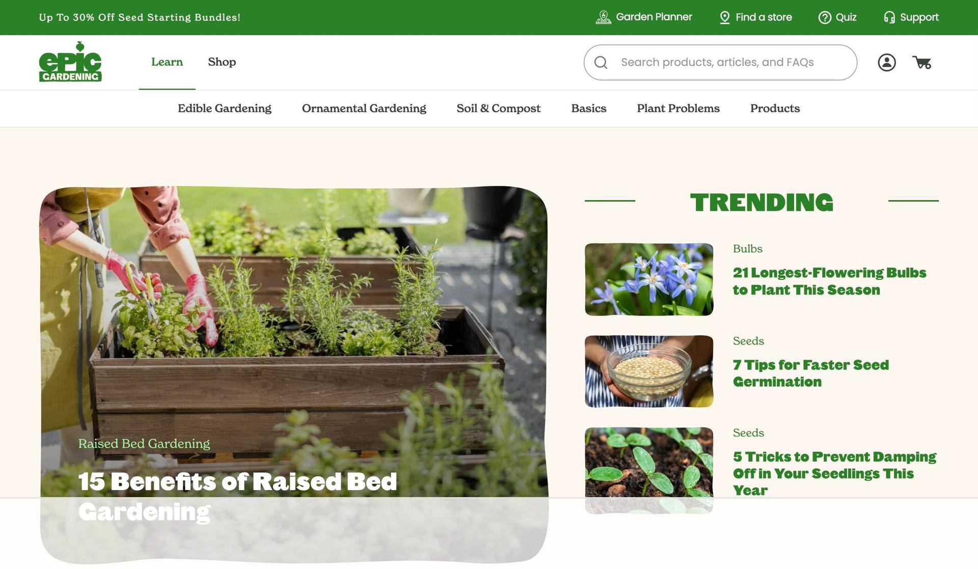 Epic Gardening-affiliate marketing website examples