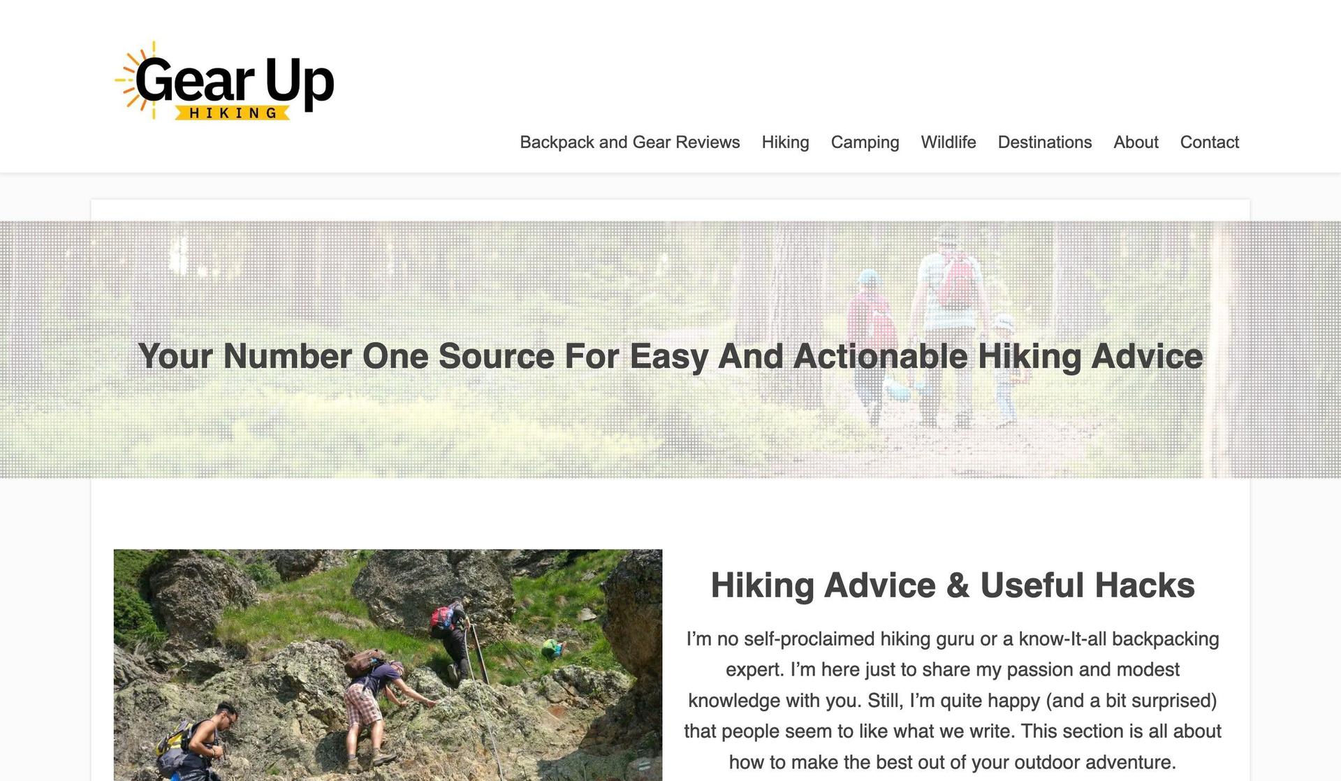 Gear Up Hiking-affiliate marketing website examples