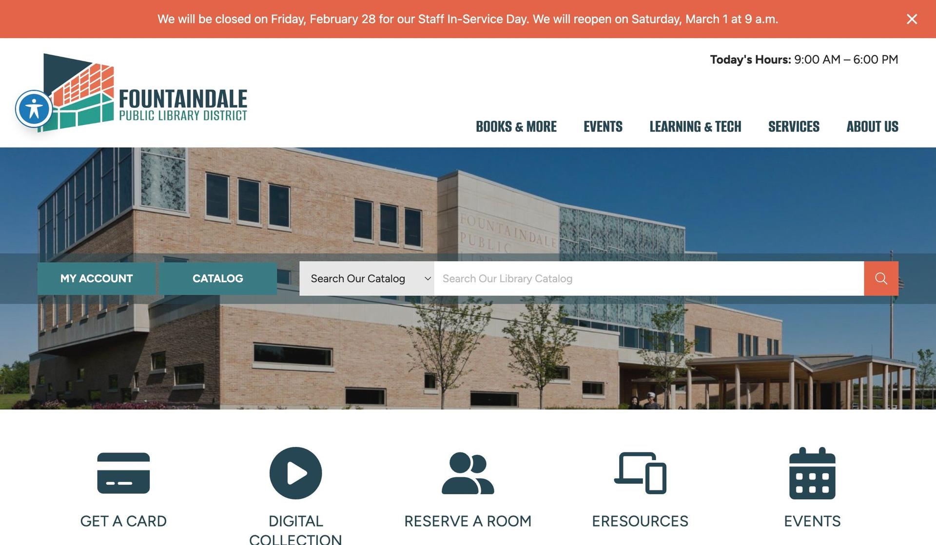 Fountaindale Library-library website examples