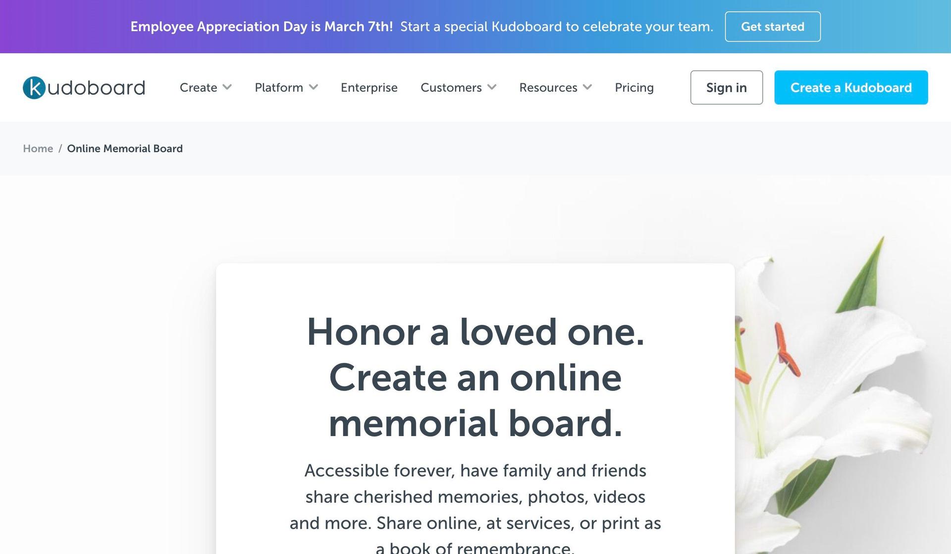 kudoboard-online memorial websites