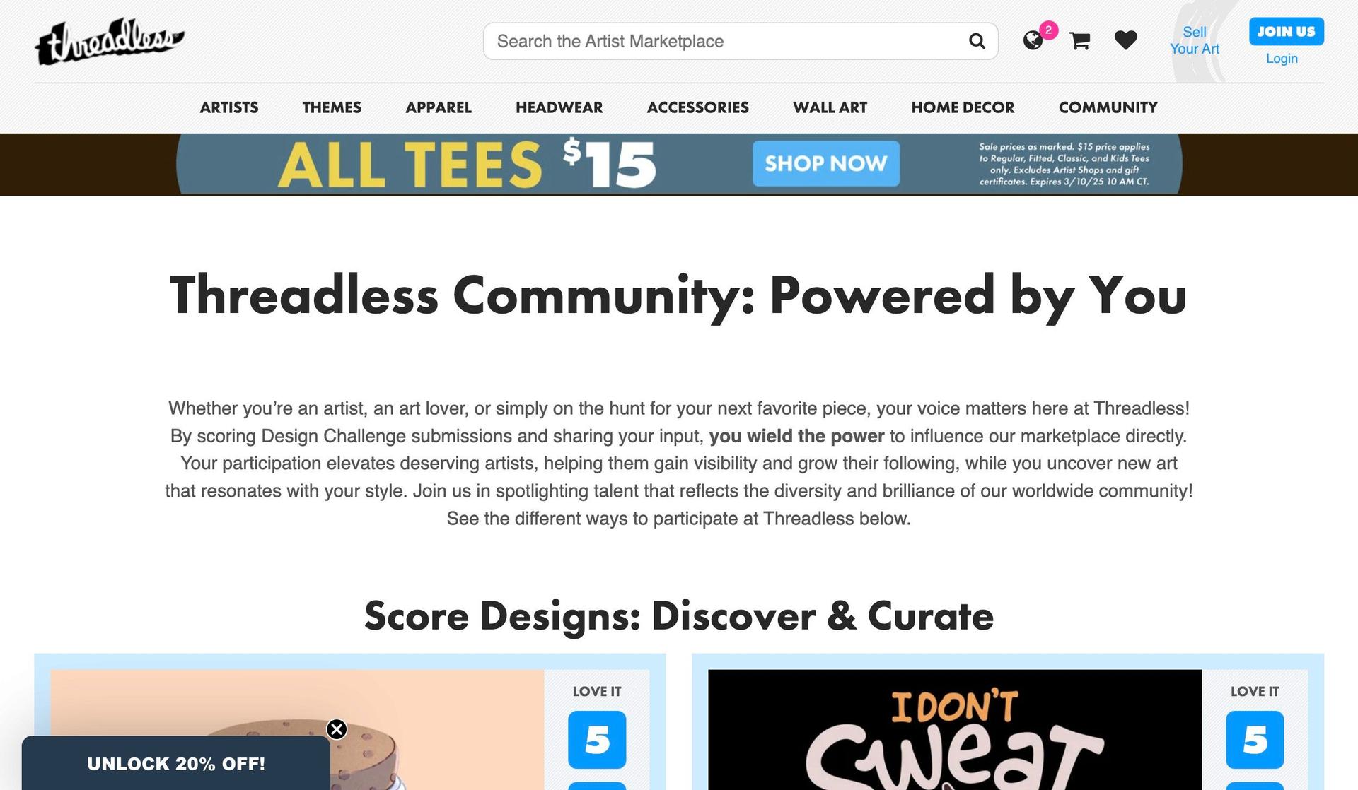 Threadless-examples of community forum website design