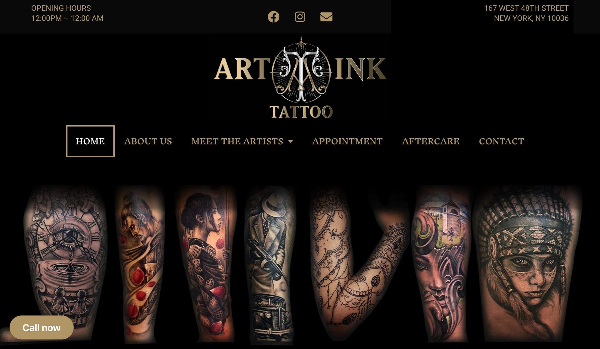 Art Ink Tattoo Studio-tattoo website design