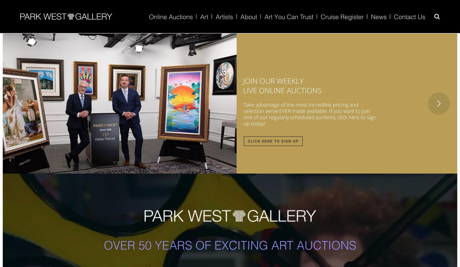 Park West Gallery-art gallery website examples