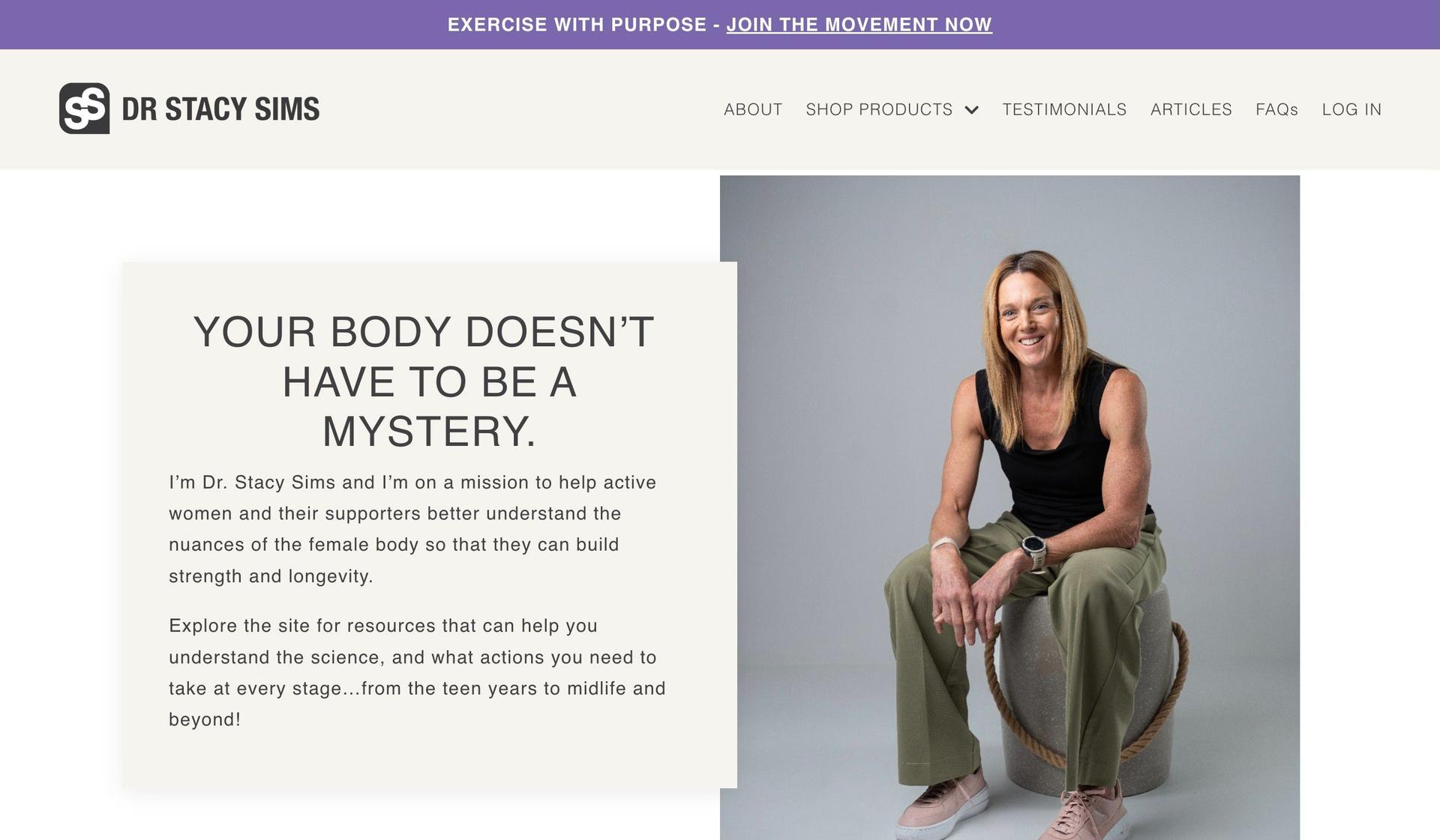 Dr. Stacy Sims-kajabi website examples
