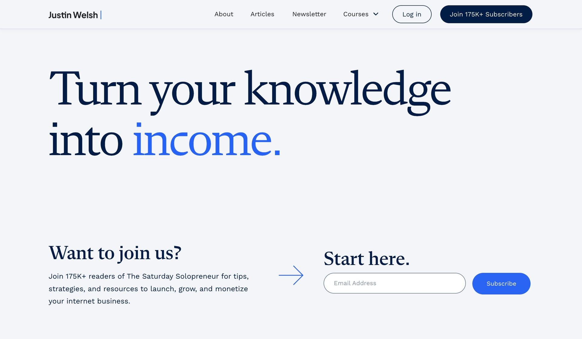 Justin Welsh-kajabi website examples