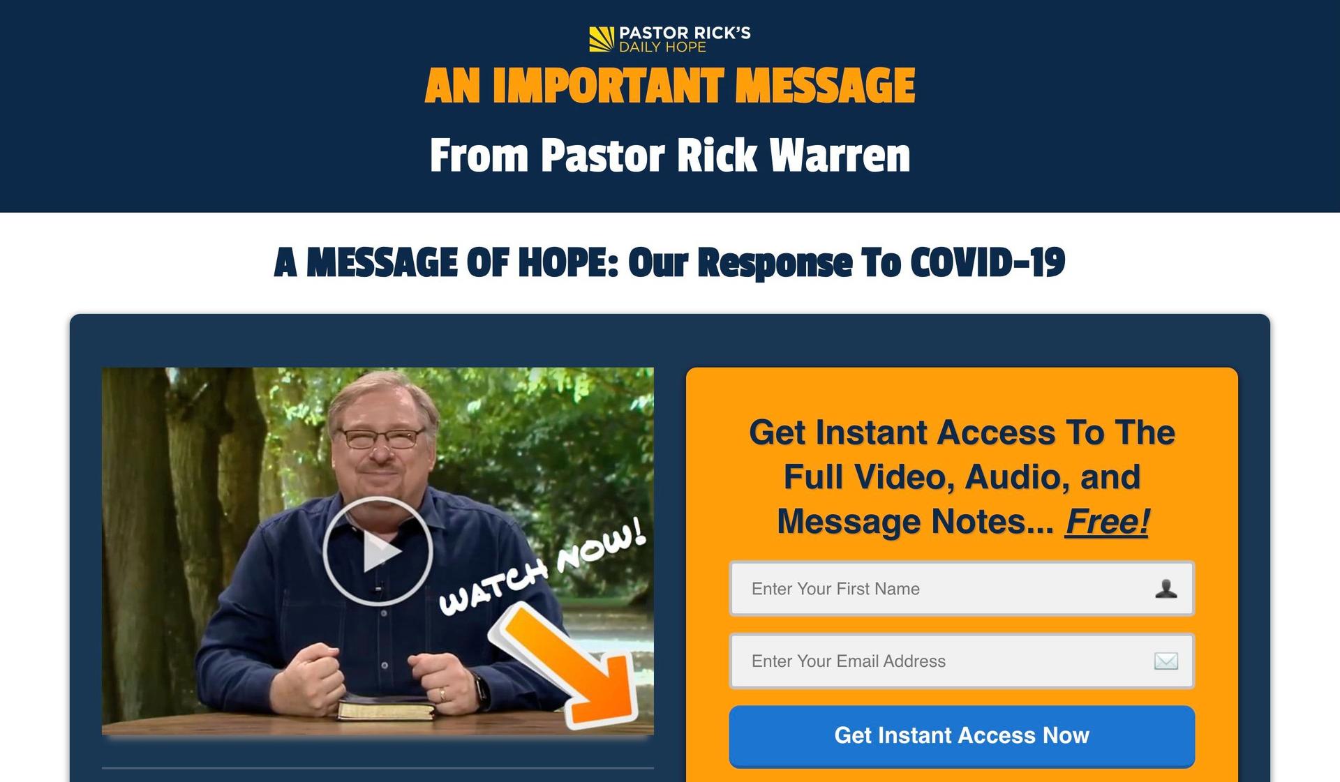 Pastor Rick-clickfunnels website examples