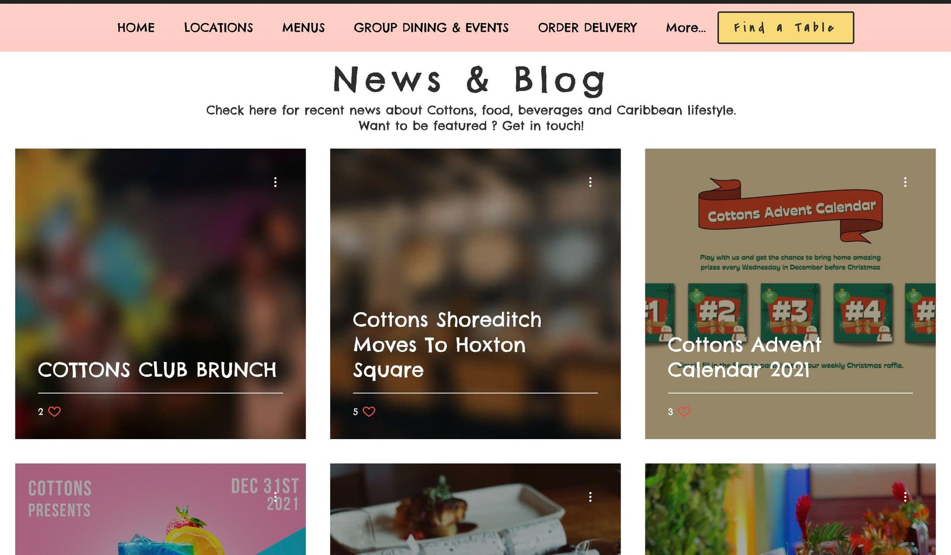 Cottons Restaurant-wix blog examples