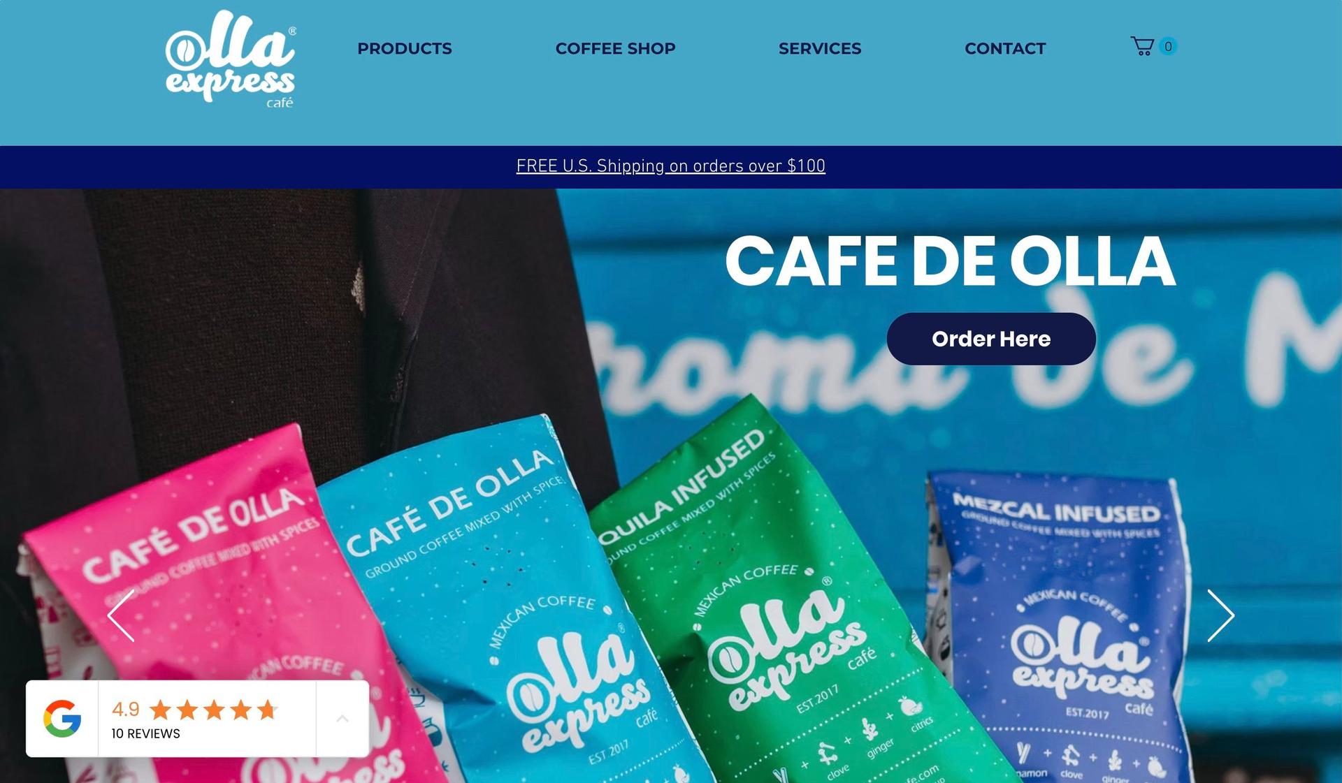 Olla Express Cafe-drinks beverages website examples