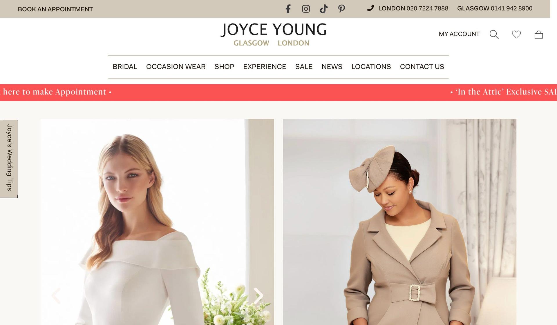 Joyce Young Collections-bridal boutique website designs