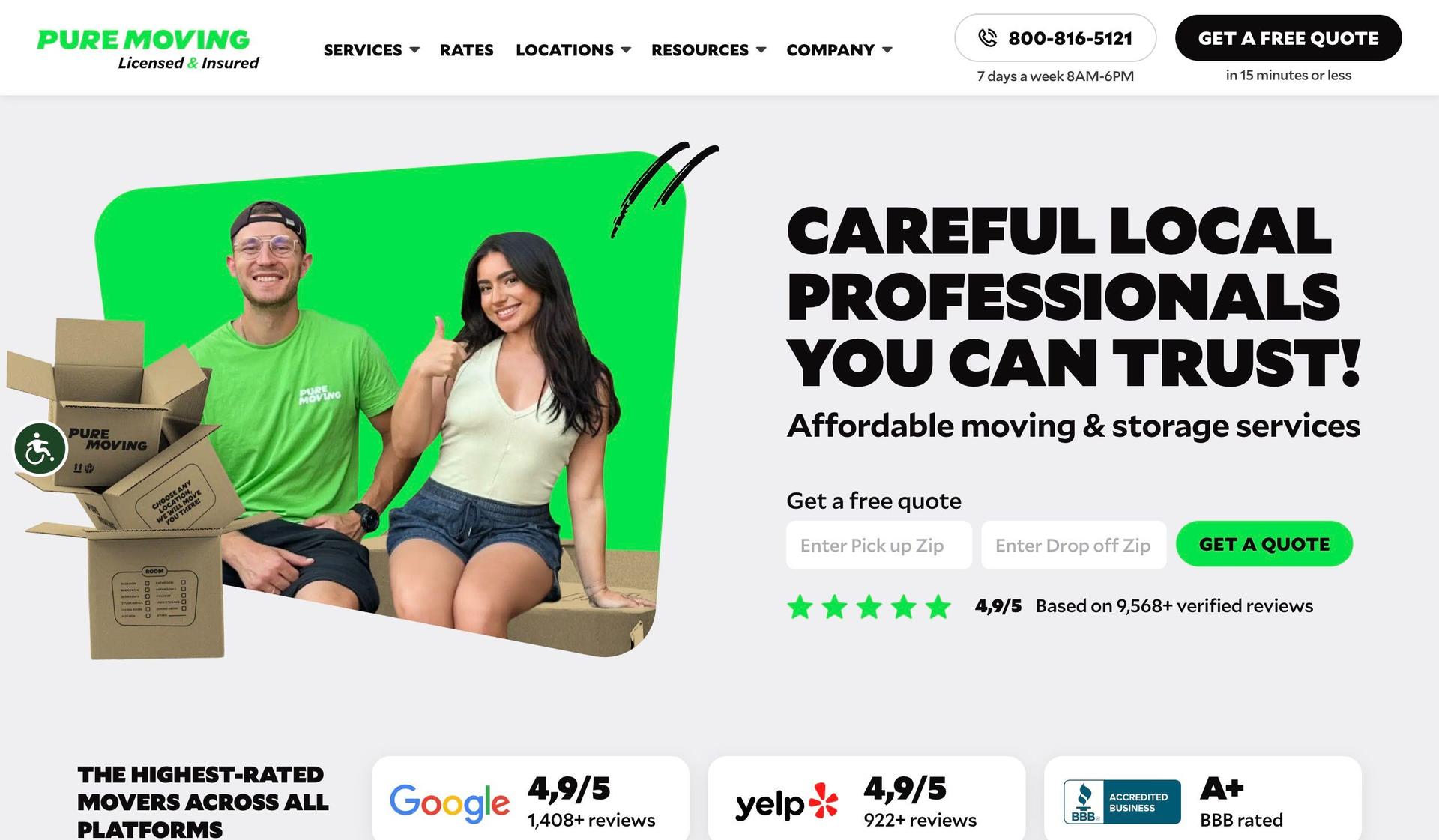 Pure Movers-moving company website examples