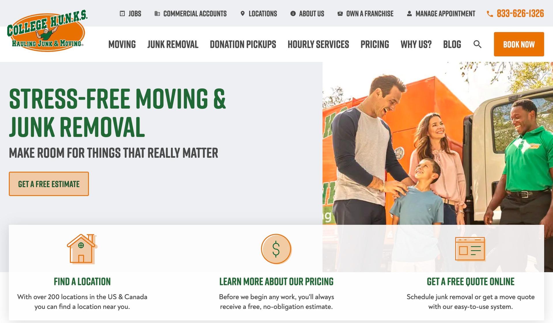 College Hunks Hauling Junk-moving company website examples