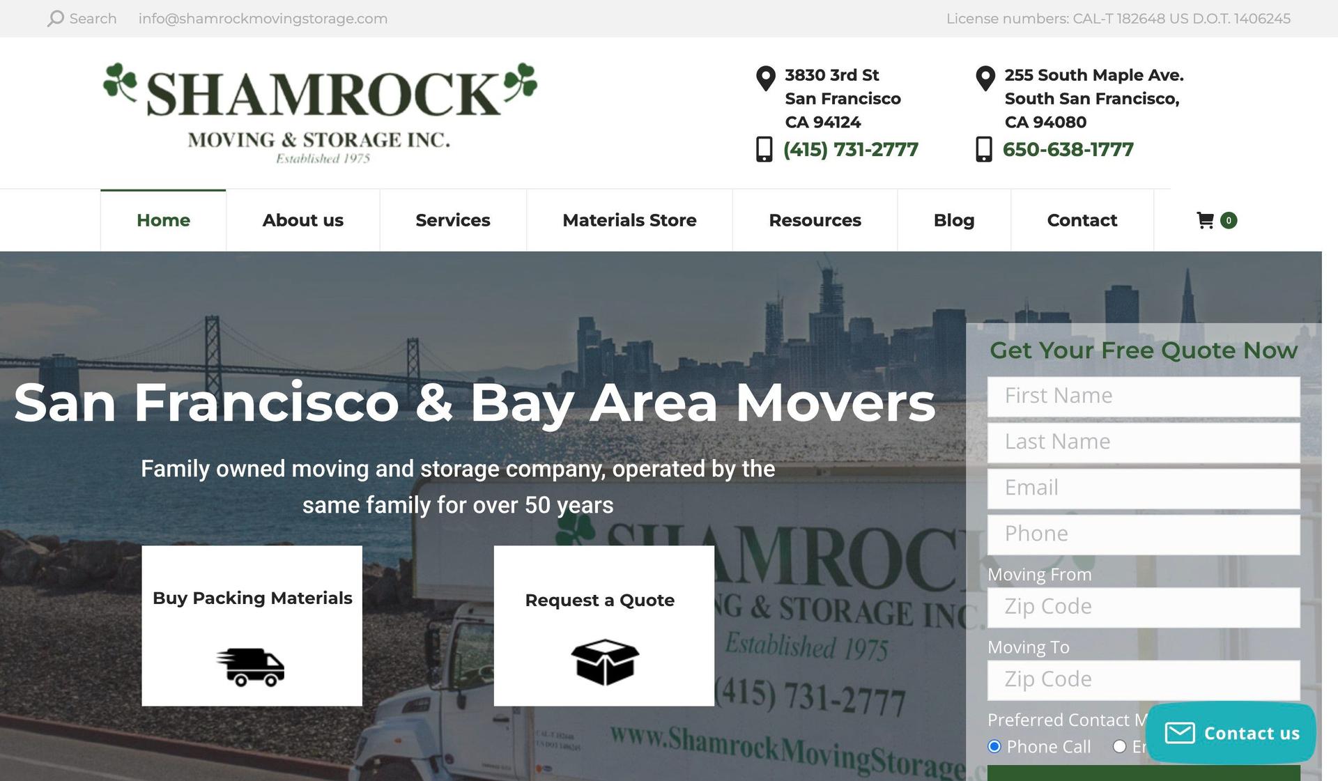 Shamrock Moving & Storage-moving company website examples