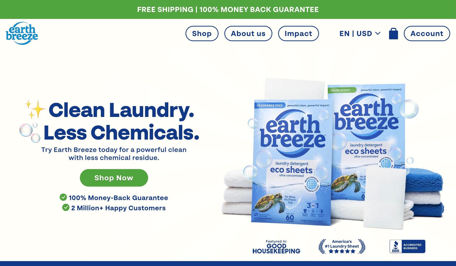 Earth Breeze-laundry website examples