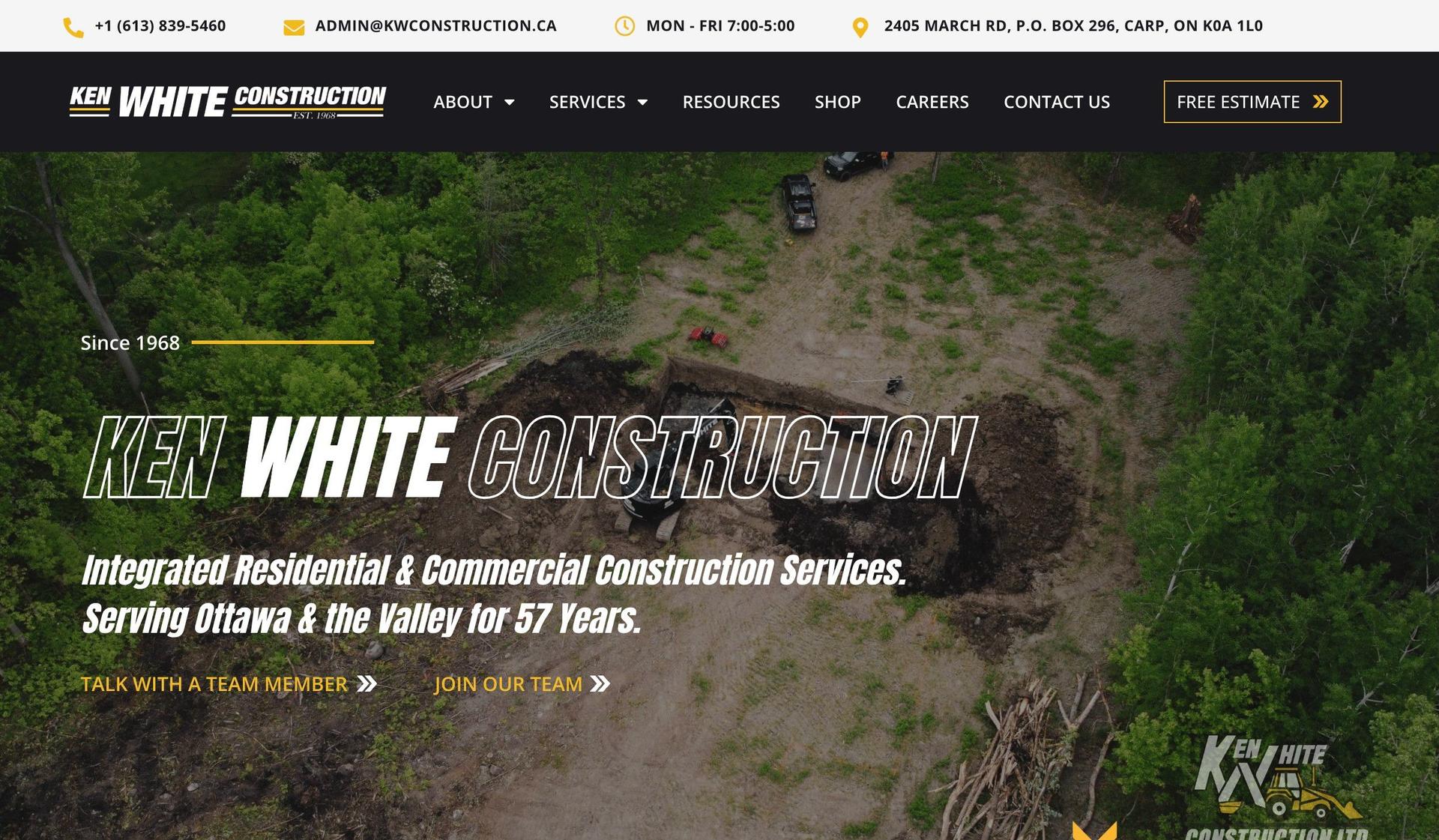 KW Construction-excavation website design examples