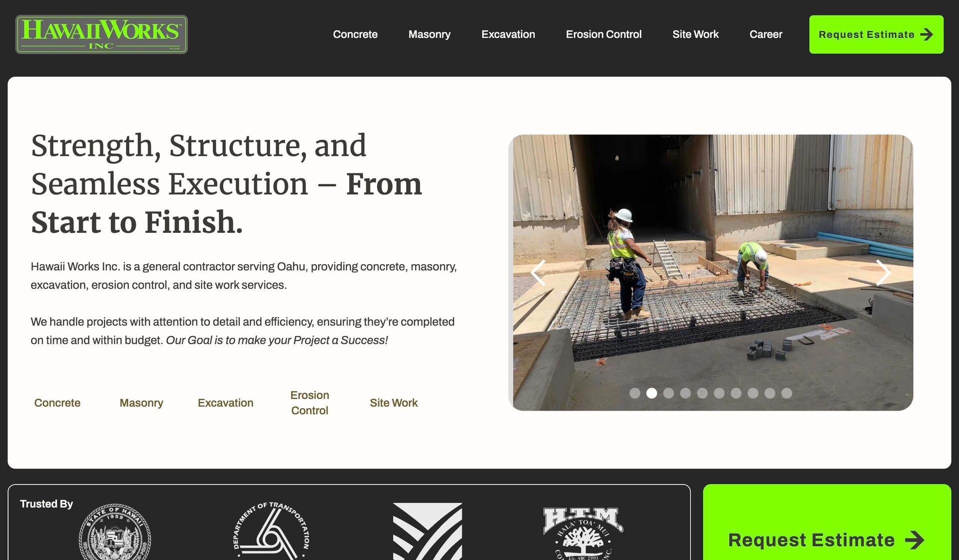 Hawaii Works Inc.-excavation website design examples