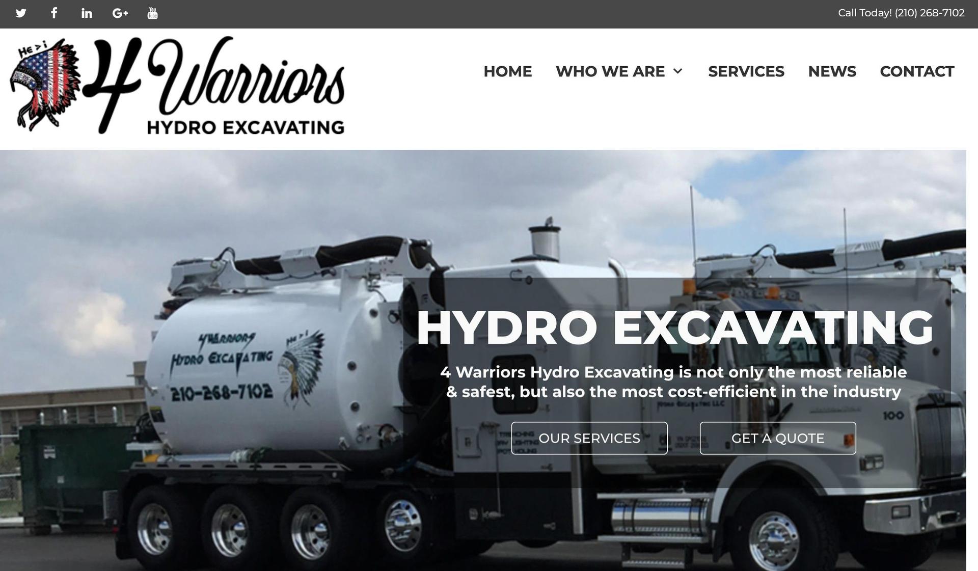 4 Warriors Hydro Excavation-excavation website design examples