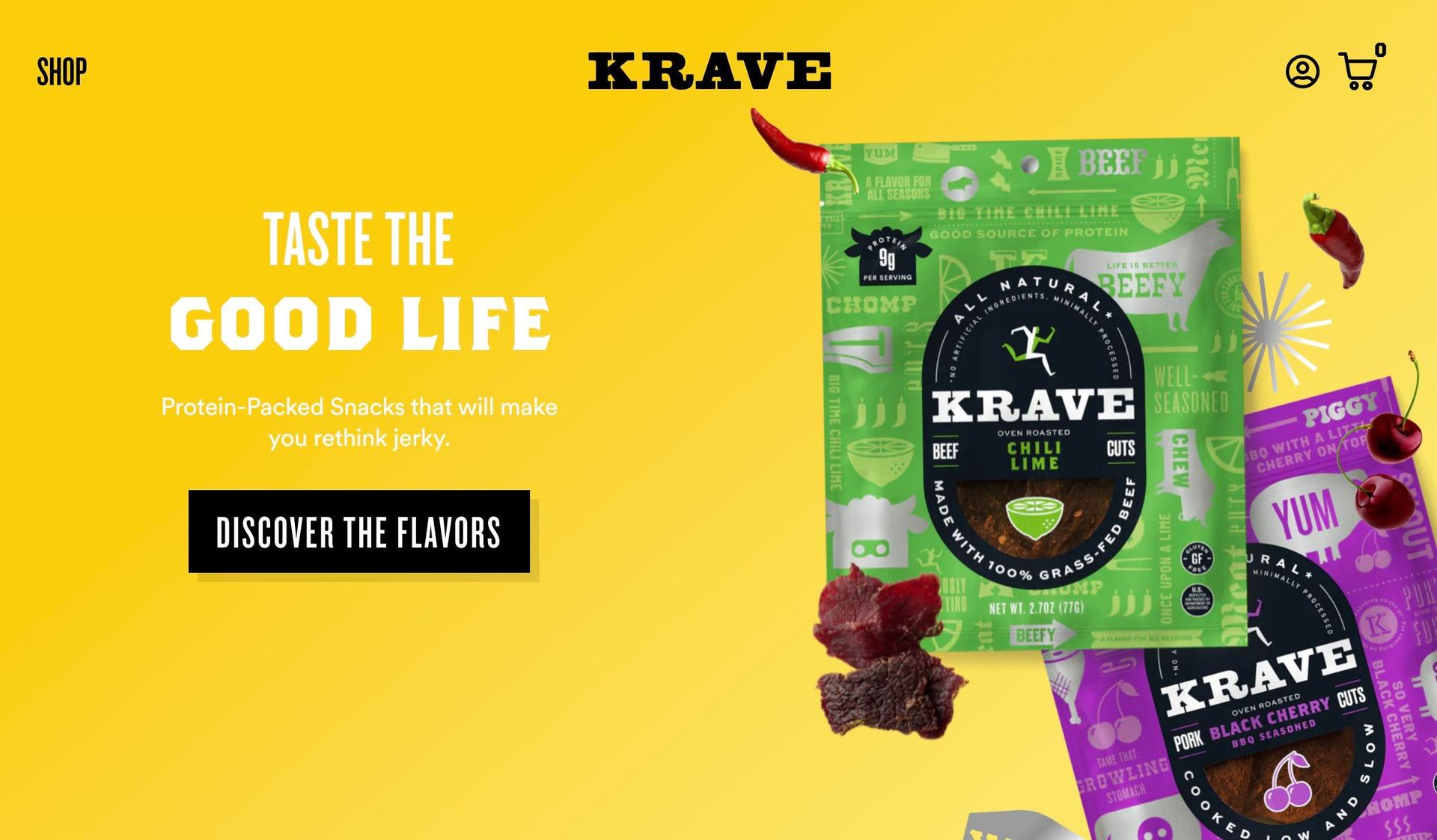 Krave Jerky-food snacks website examples