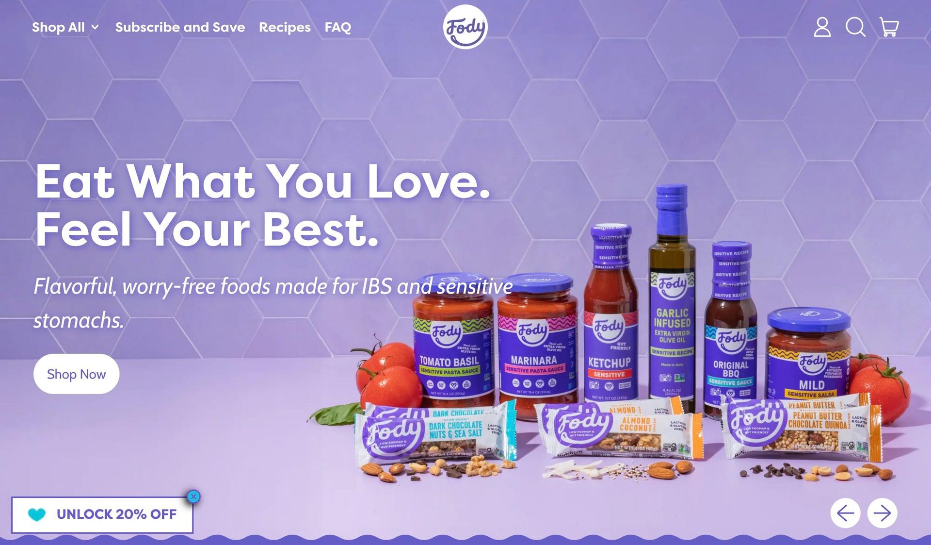 Fody Foods-food snacks website examples